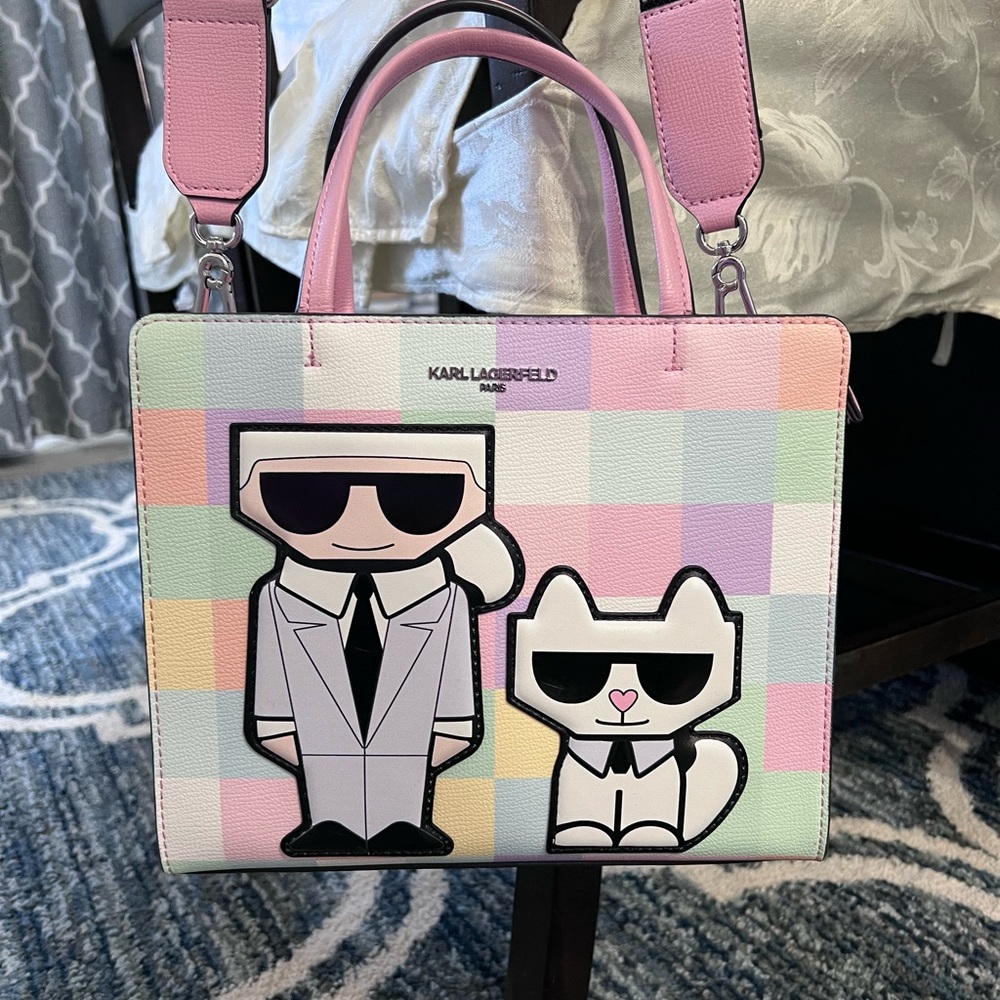 Karl Lagerfeld Pastel Check Satchel Bag - Pink Multi Crossbody
